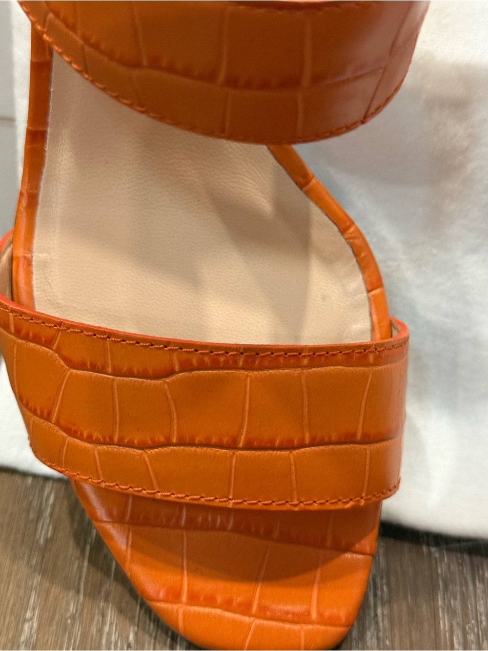 LK Bennett Orange Croc-Embossed Block Heel Sandals - Picture 2 of 11